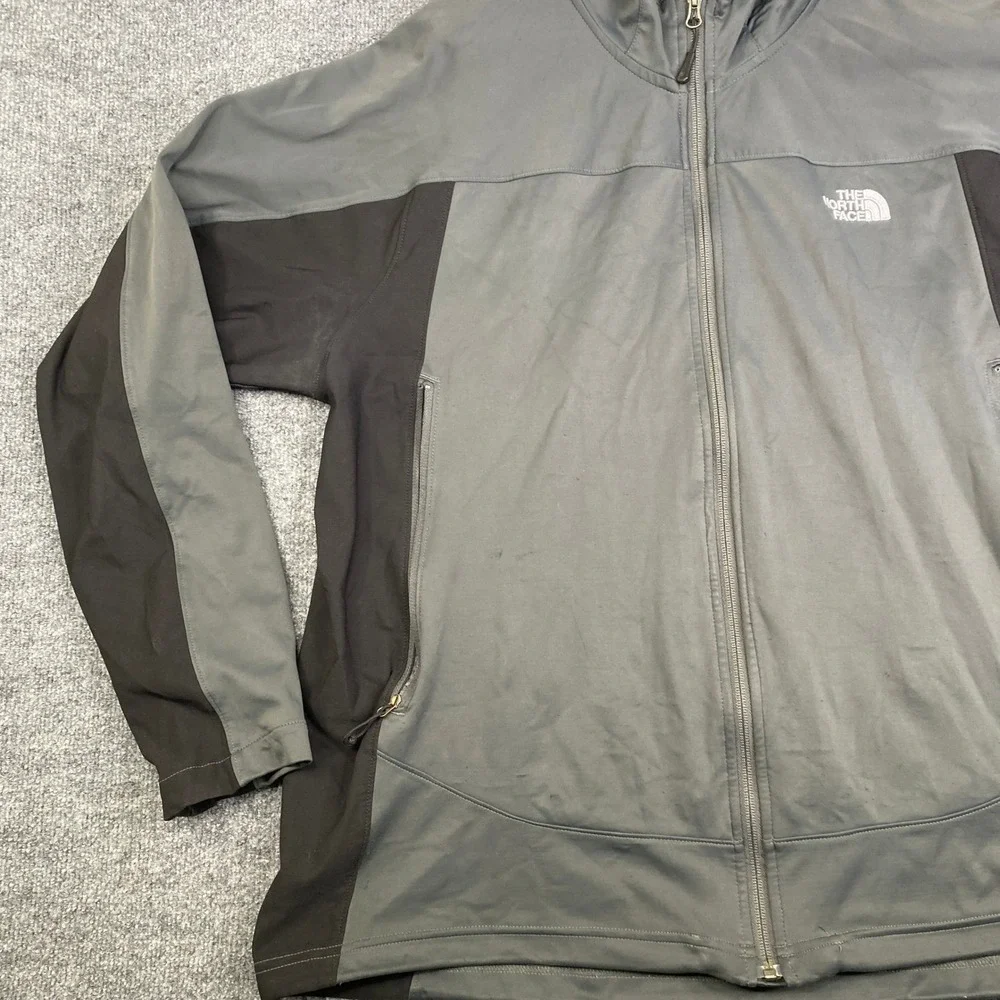 The North Face Windstopper Jacket Mens Grey Black Hooded Softshell Full Zip L